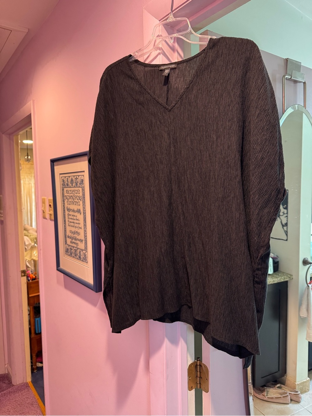 Eileen Fisher Size L Charcoal Ribbed V-Neck Tunic